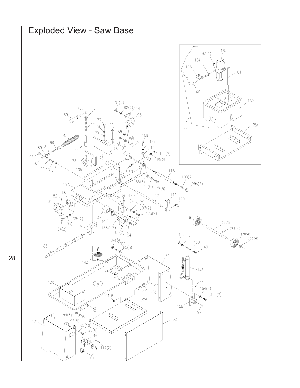 Saw base, Exploded view - saw base | Wilton 3400 User Manual | Page 28 / 30