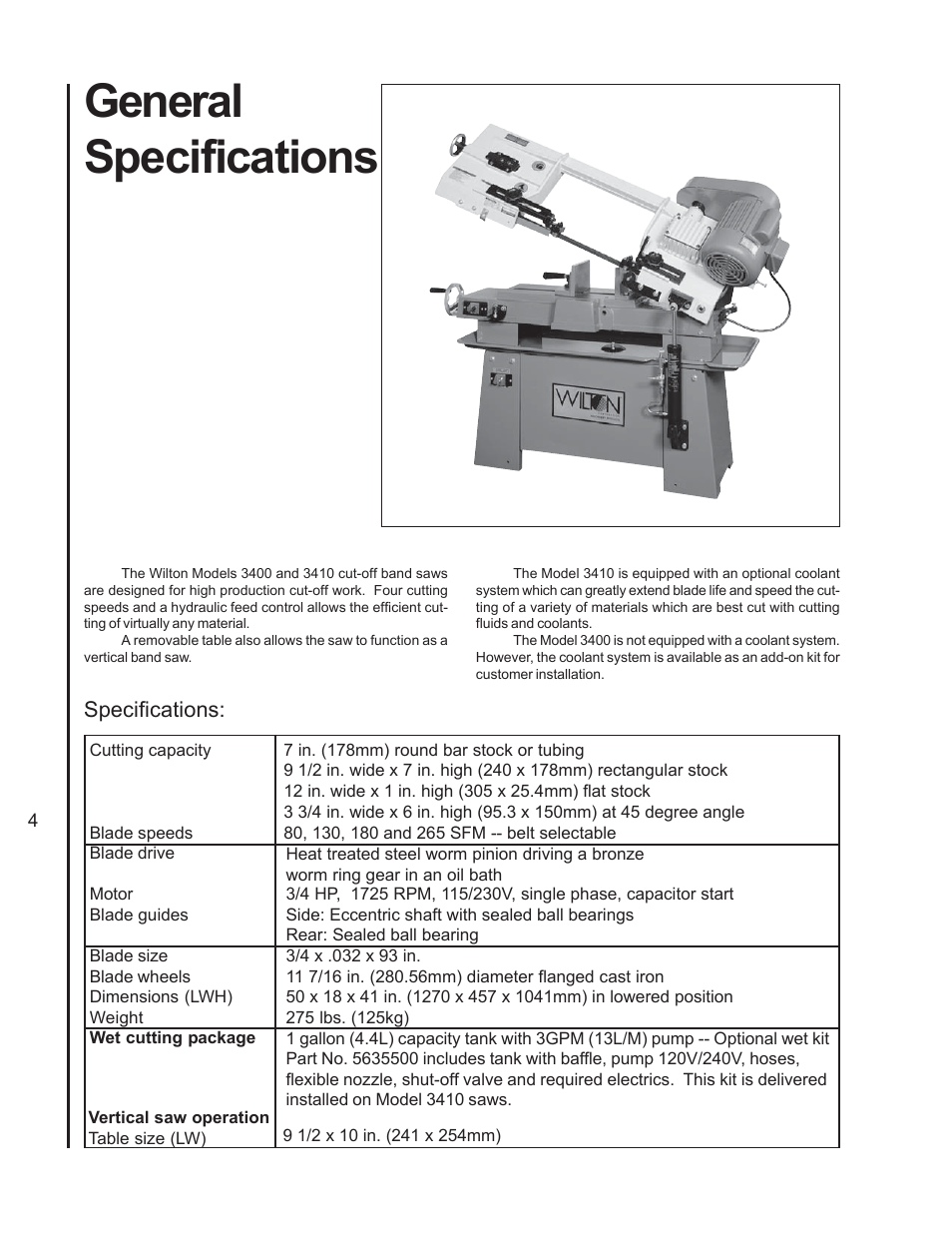 Specifications, General specifications | Wilton 3400 User Manual | Page 4 / 30
