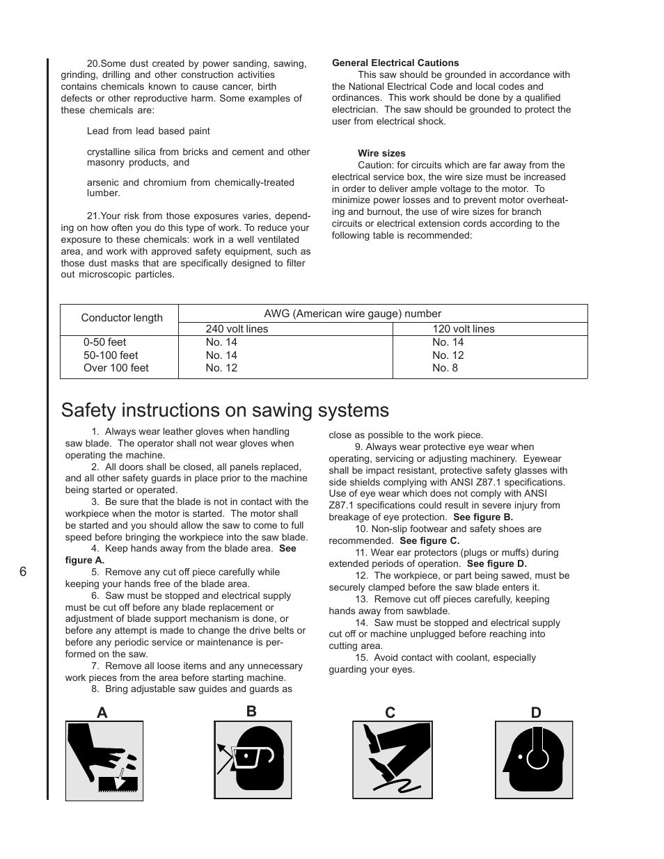 Safety instructions, Safety instructions on sawing systems, Ab c d | Wilton 3400 User Manual | Page 6 / 30