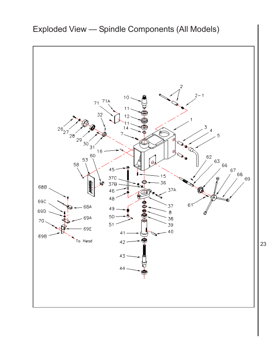 Exploded view — spindle components (all models) | Wilton 2221VS User Manual | Page 23 / 28