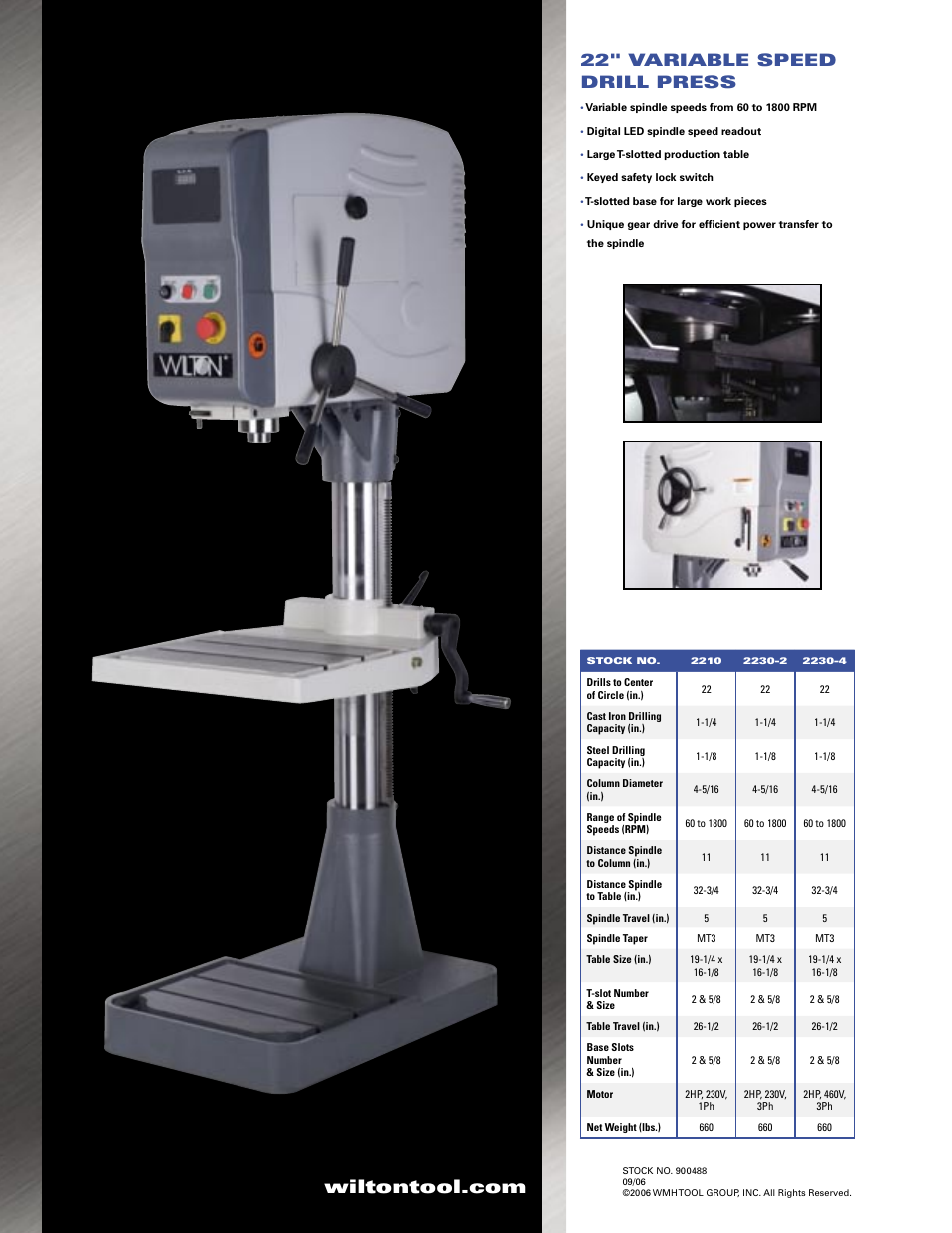 22" variable speed drill press | Wilton 22 User Manual | Page 2 / 2