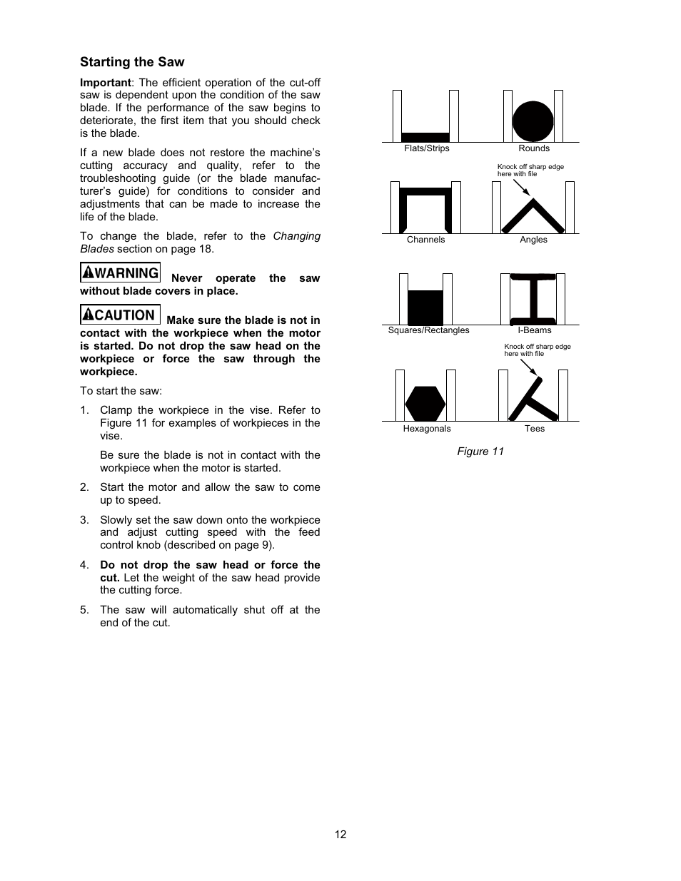 Starting the saw | Wilton 7015 User Manual | Page 12 / 32