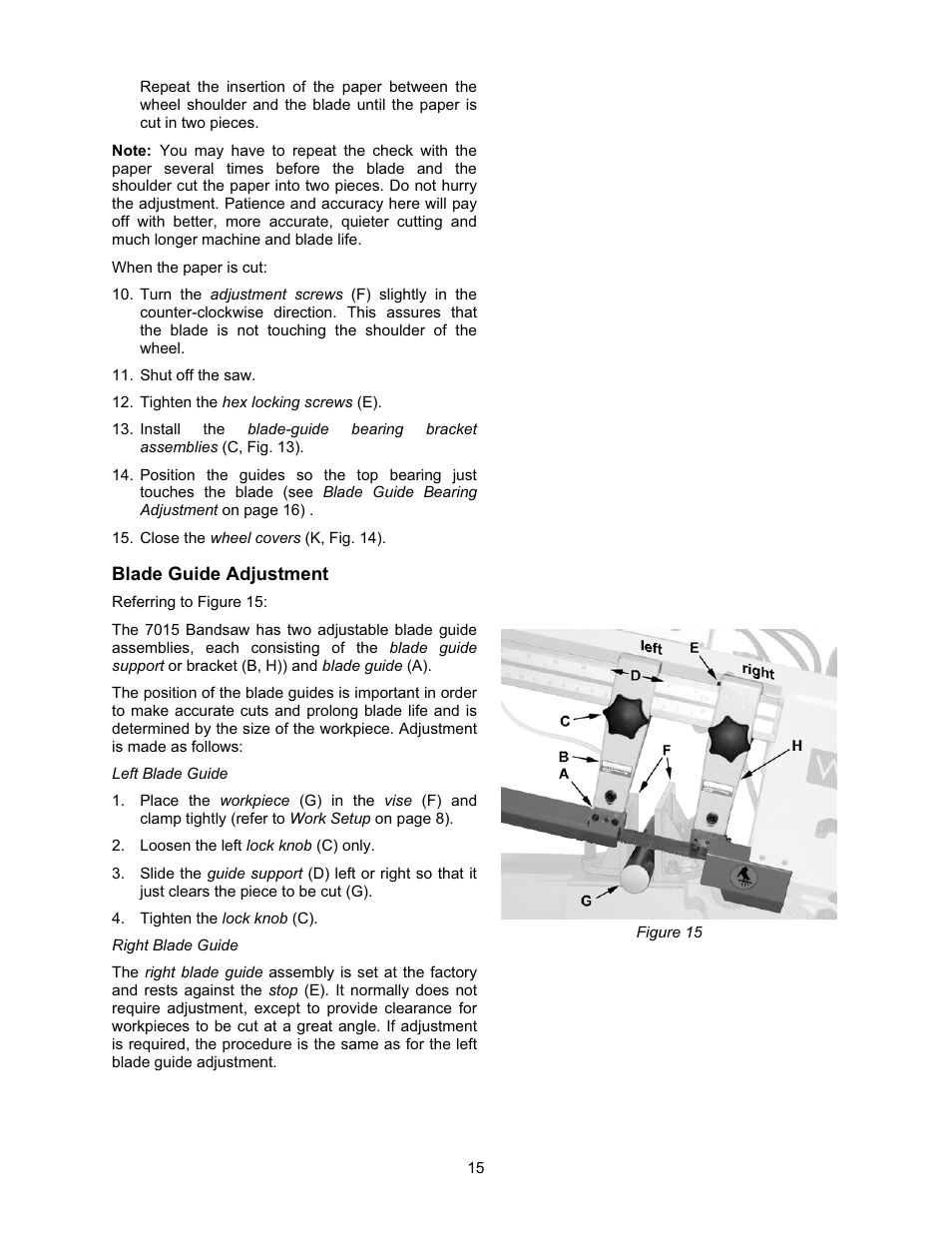 Blade guide adjustment | Wilton 7015 User Manual | Page 15 / 32