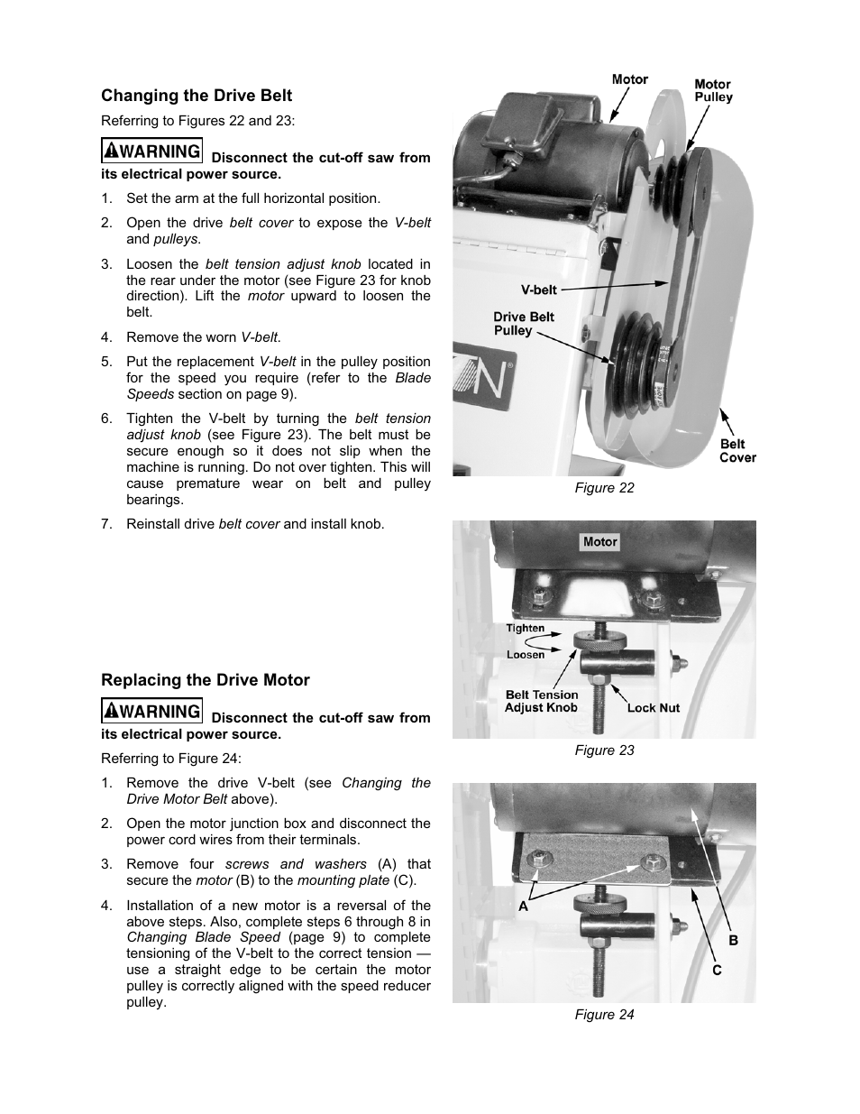 Changing the drive belt, Replacing the drive motor | Wilton 7015 User Manual | Page 19 / 32