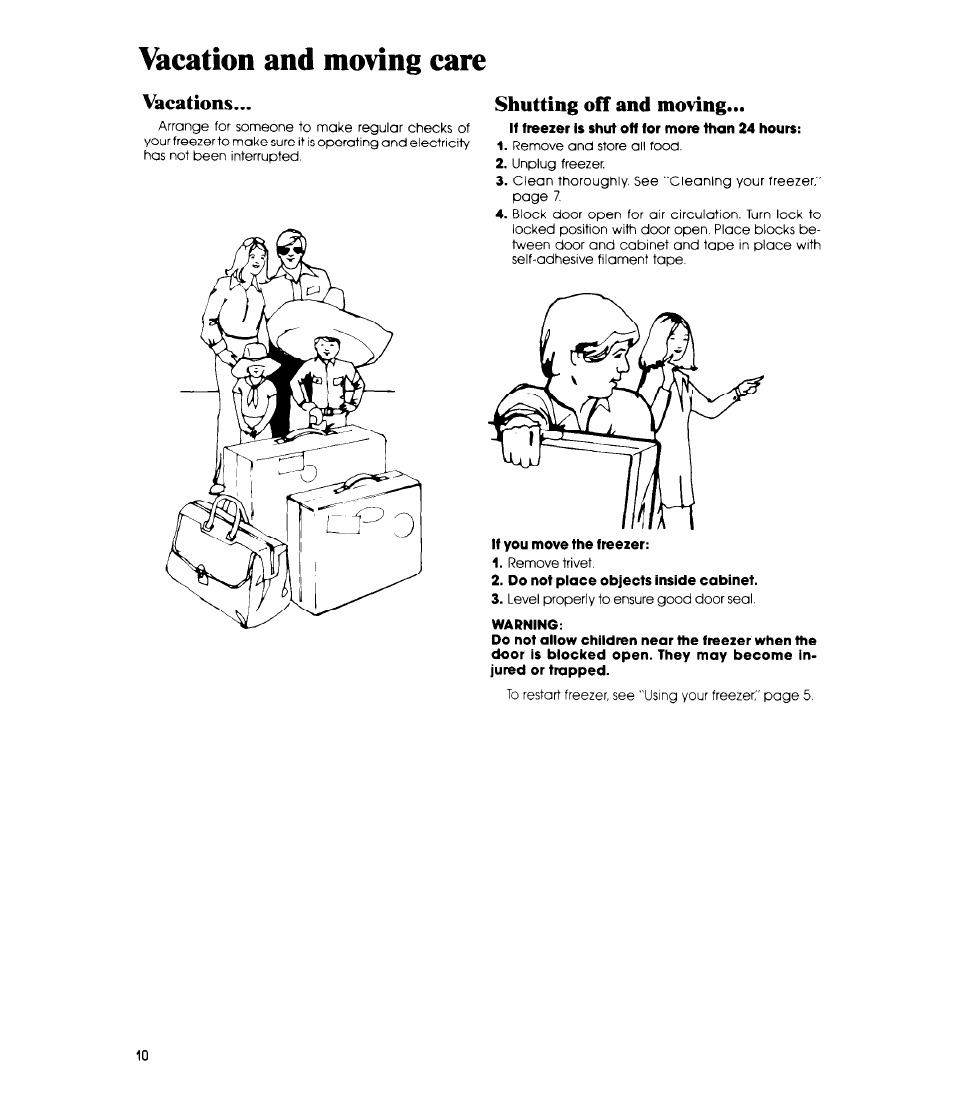 Vacation and moving care, Vacations, Shutting off and moving | Whirlpool EVISOF User Manual | Page 10 / 12