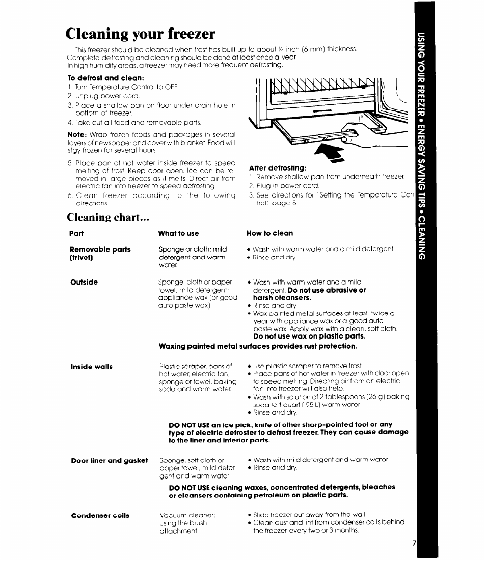 Cleaning your freezer, Cleaning chart | Whirlpool EVISOF User Manual | Page 7 / 12