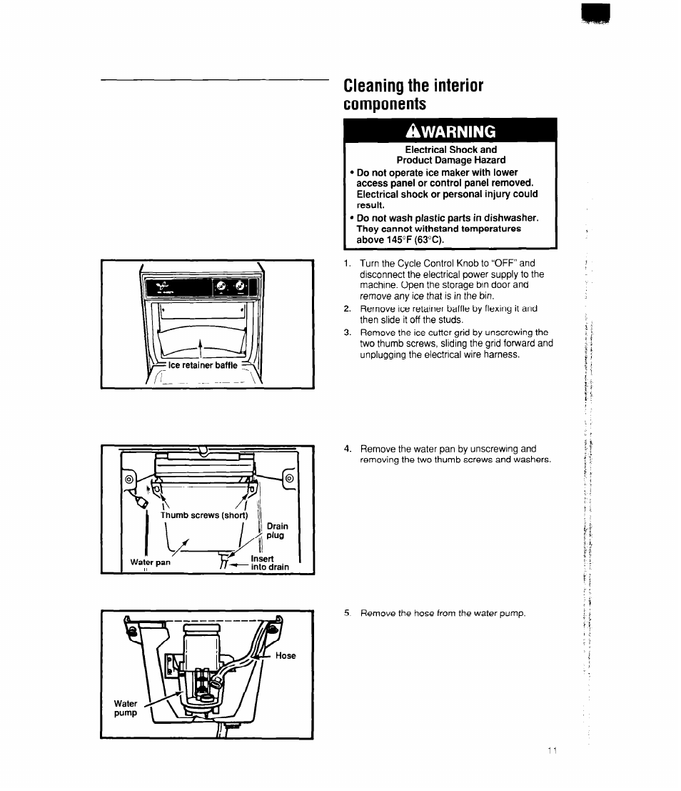 Cleaning the interior components, Warning | Whirlpool EC510 User Manual | Page 11 / 16