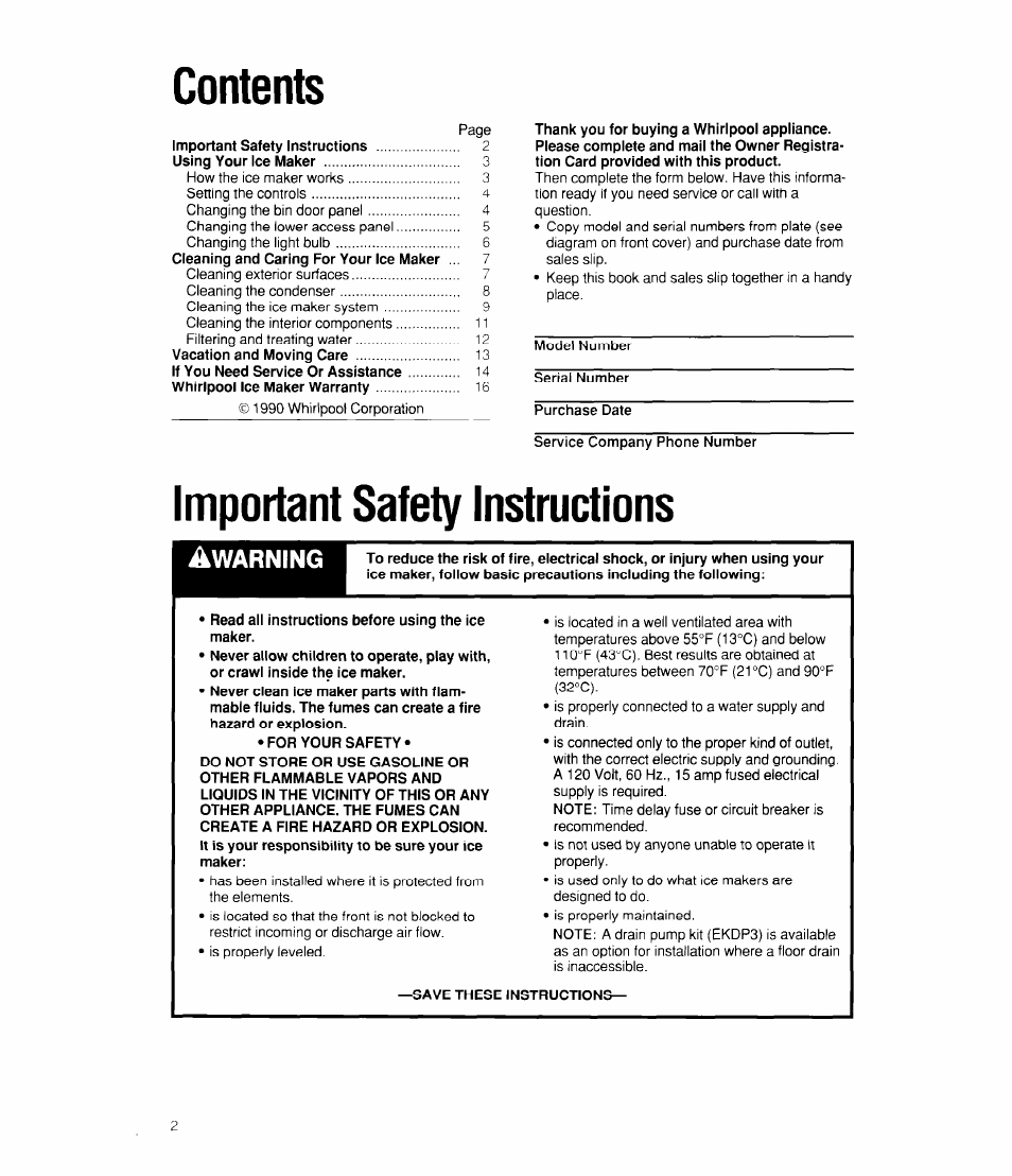 Whirlpool EC510 User Manual | Page 2 / 16