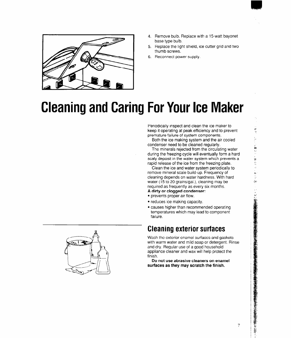 Cleaning and caring for your ice maker, Cleaning exterior surfaces | Whirlpool EC510 User Manual | Page 7 / 16