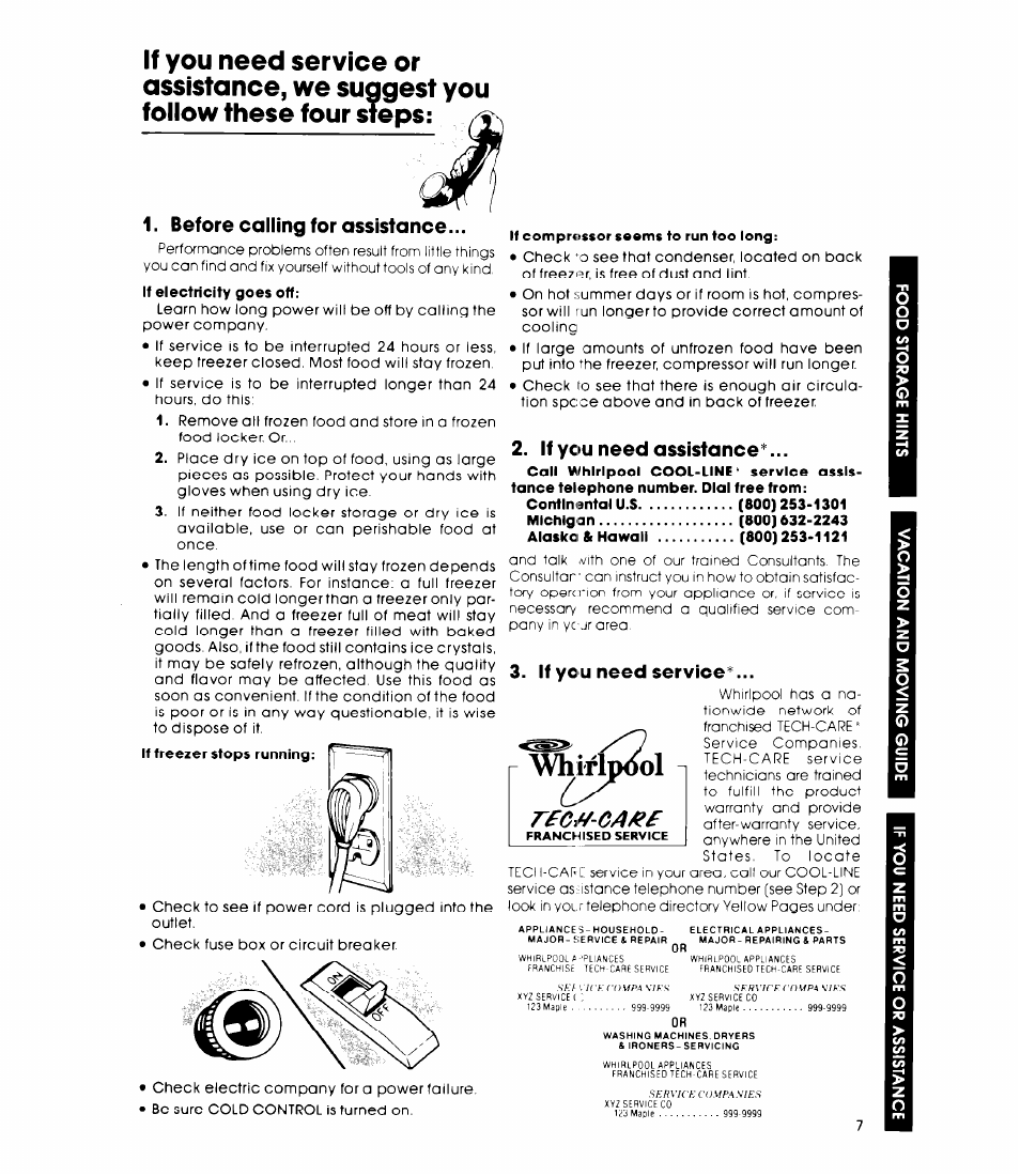 If you need assistance, If you need service, Before calling for assistance | Vhiгíp6ol | Whirlpool EV15OCXK User Manual | Page 7 / 8