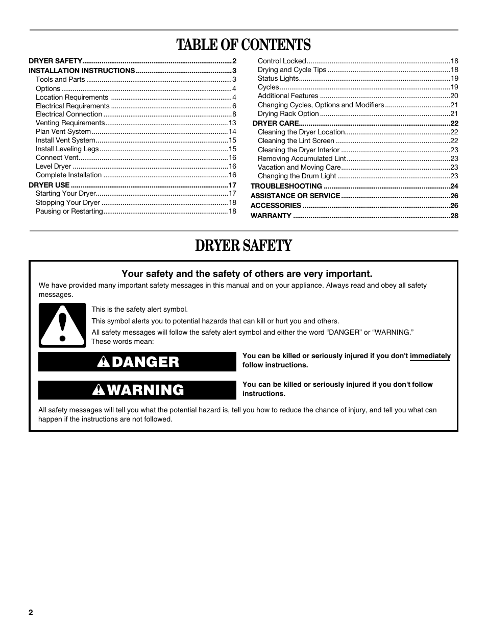 Whirlpool Duet W10182361A User Manual | Page 2 / 28