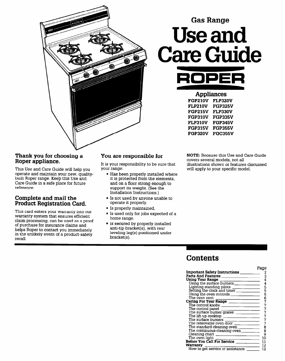 Whirlpool FGP355V User Manual | 12 pages