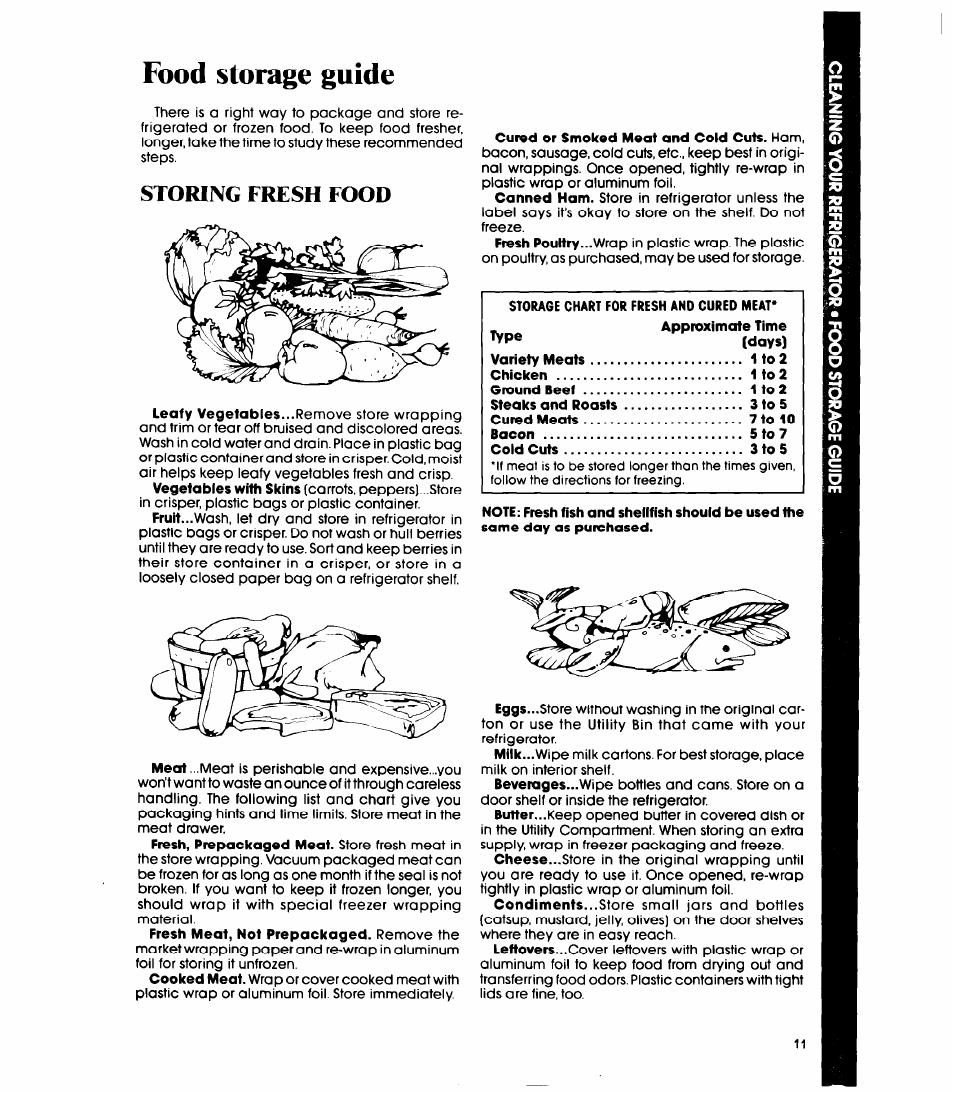 Food storage guide, Storing fresh food | Whirlpool ED20PK User Manual | Page 11 / 20