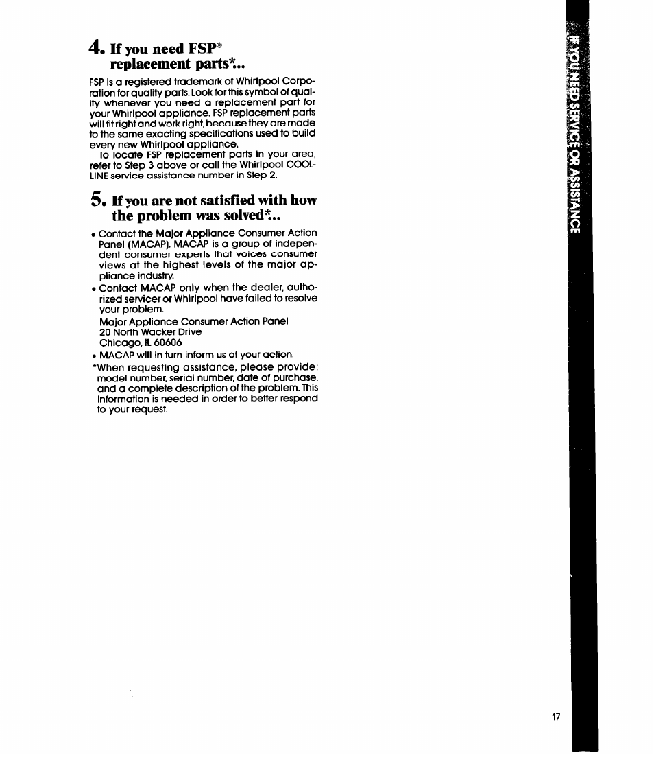 If you need fsp® replacement parts | Whirlpool ED20PK User Manual | Page 17 / 20