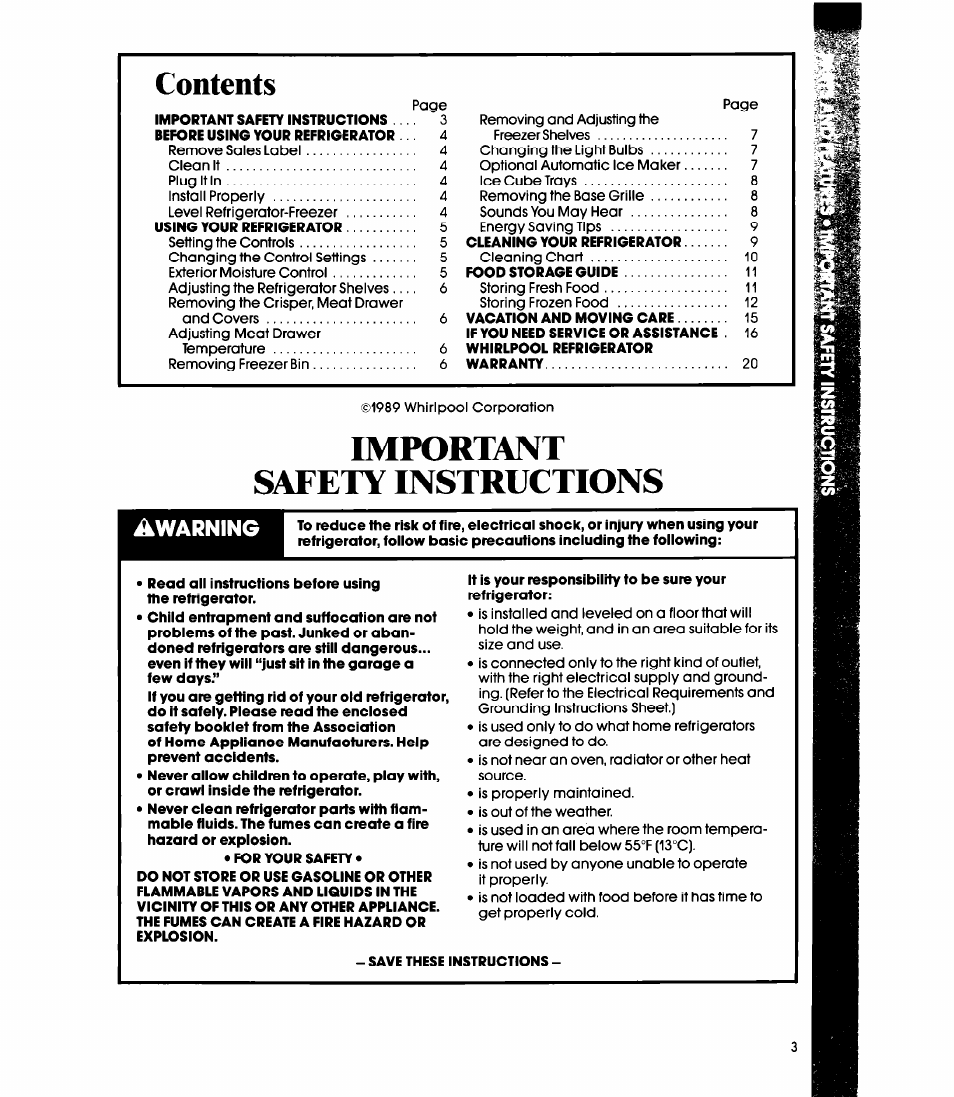 Important safety instructions, It is your responsibility to be sure your, Save these instructions | Awarning | Whirlpool ED20PK User Manual | Page 3 / 20