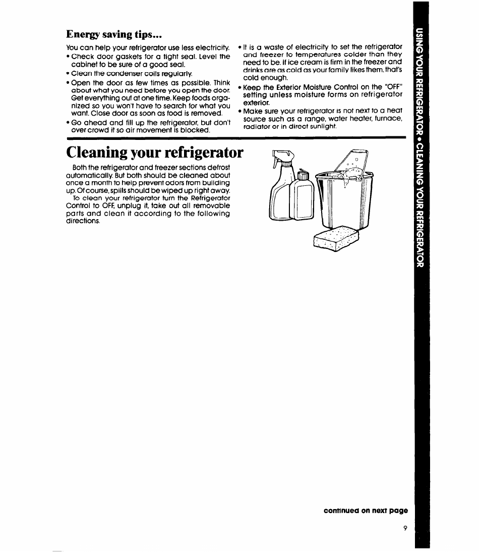 Energy saving tips, Cleaning your refrigerator | Whirlpool ED20PK User Manual | Page 9 / 20