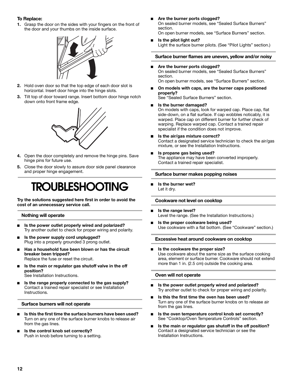 Troubleshooting | Whirlpool FGP305K0 User Manual | Page 12 / 28
