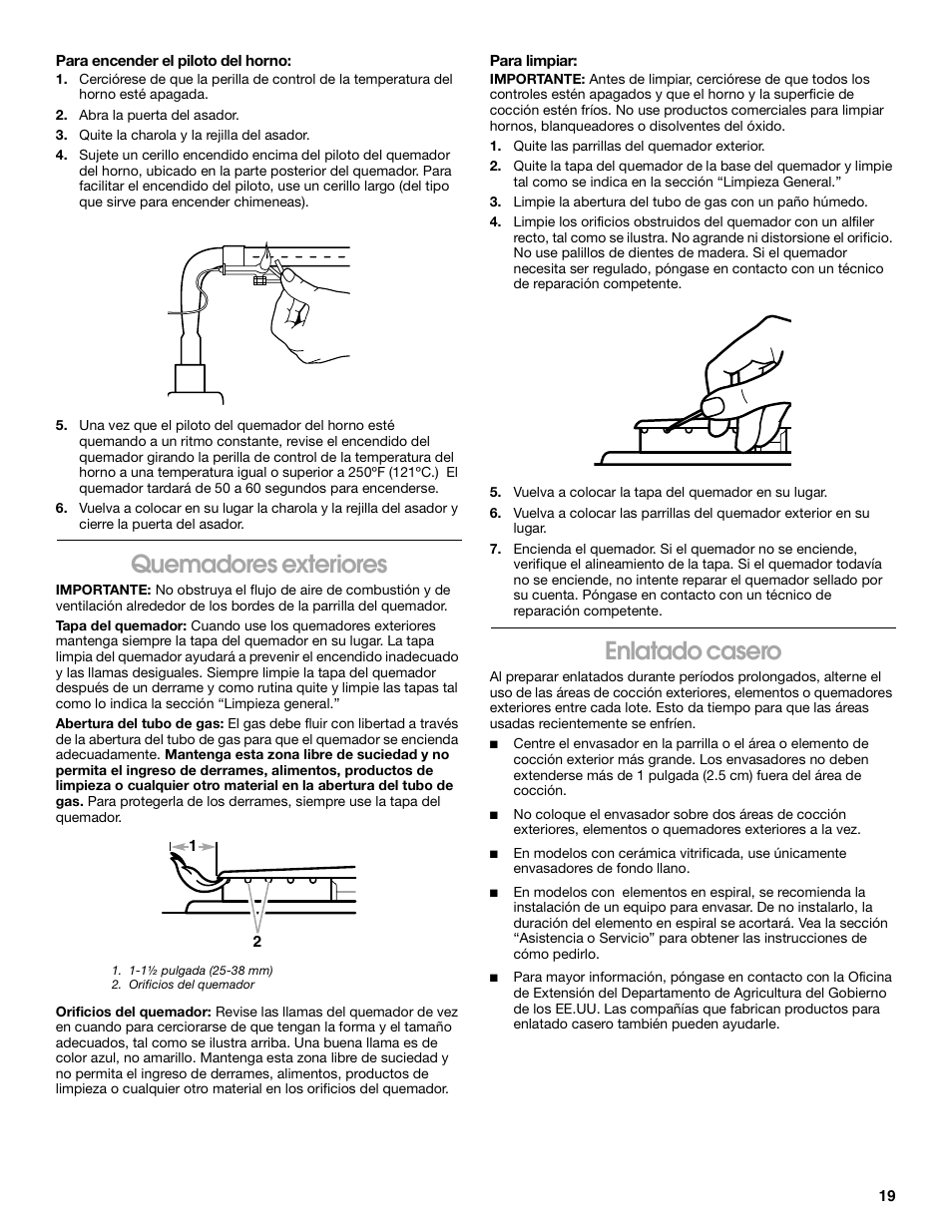 Quemadores exteriores, Enlatado casero | Whirlpool FGP305K0 User Manual | Page 19 / 28