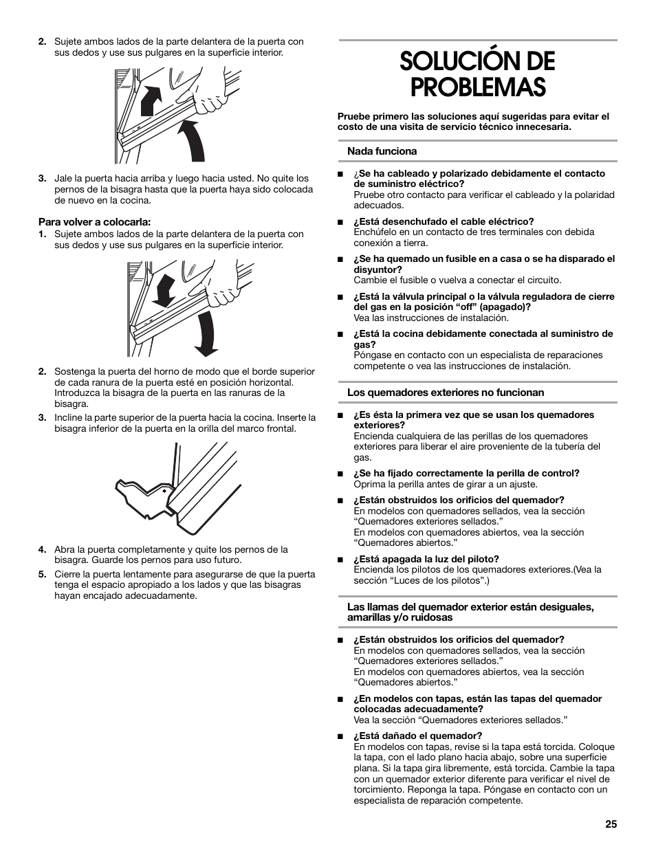 Solución de problemas | Whirlpool FGP305K0 User Manual | Page 25 / 28