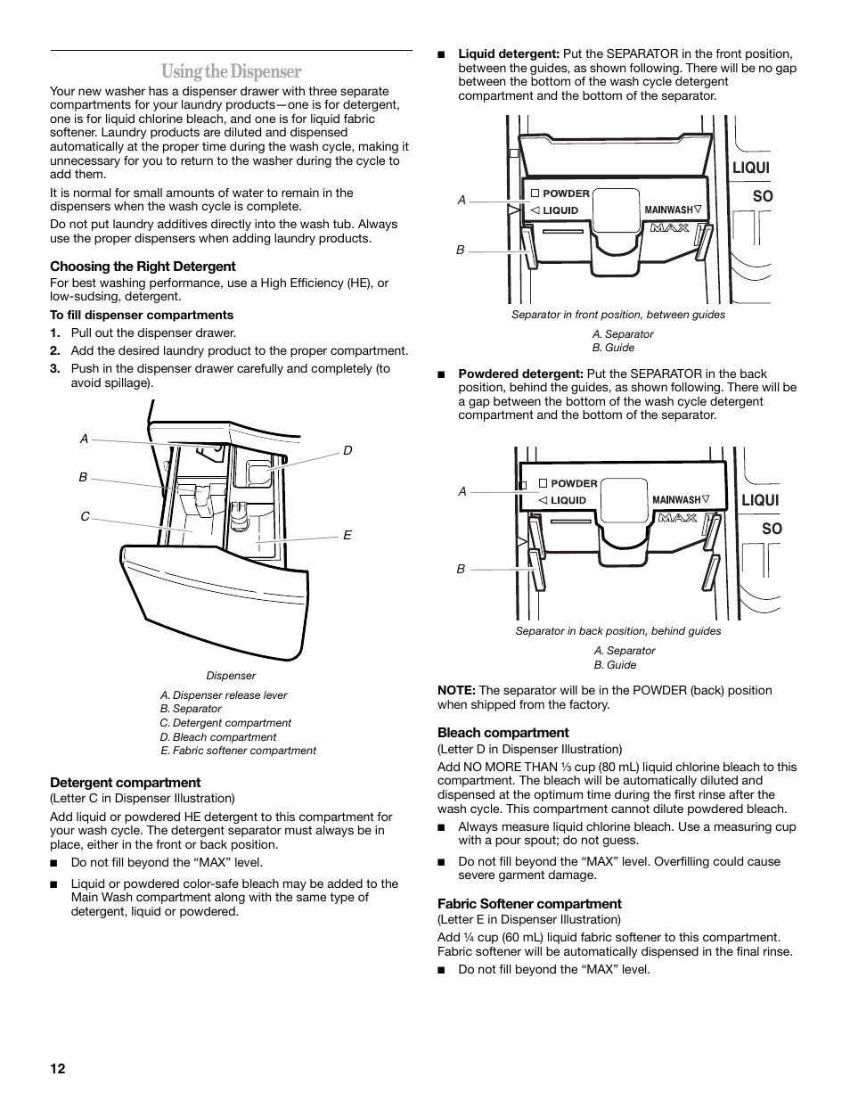 Using the dispenser | Whirlpool duet Front-Load Washer User Manual | Page 12 / 64