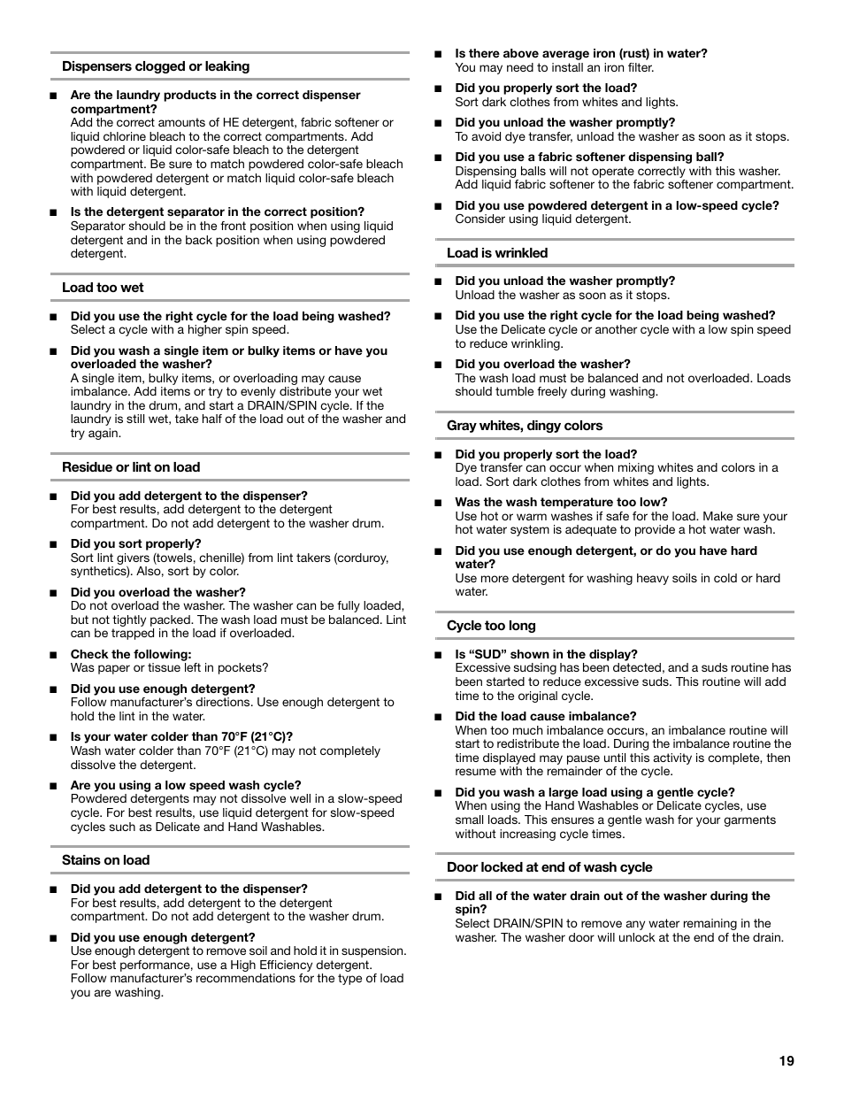 Whirlpool duet Front-Load Washer User Manual | Page 19 / 64