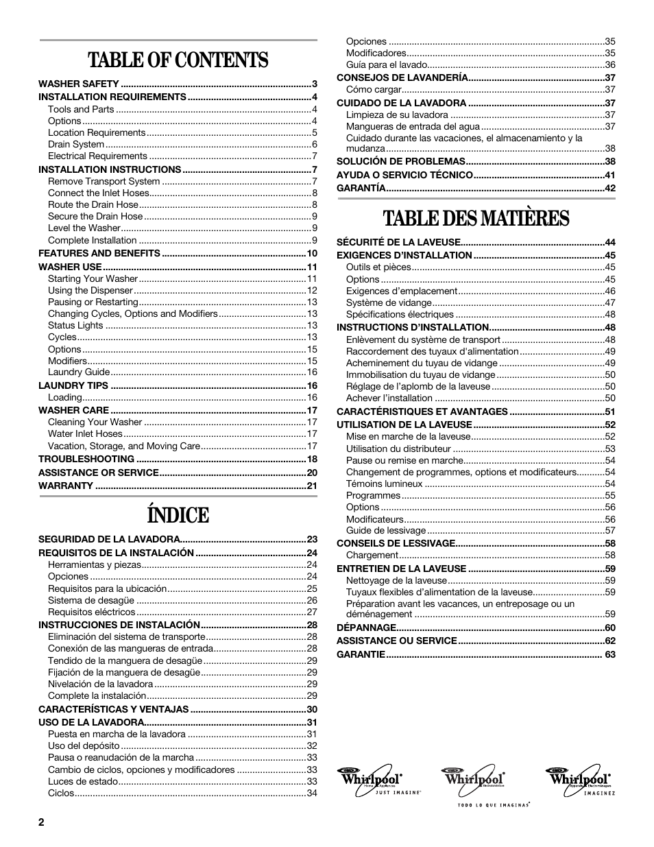 Whirlpool duet Front-Load Washer User Manual | Page 2 / 64