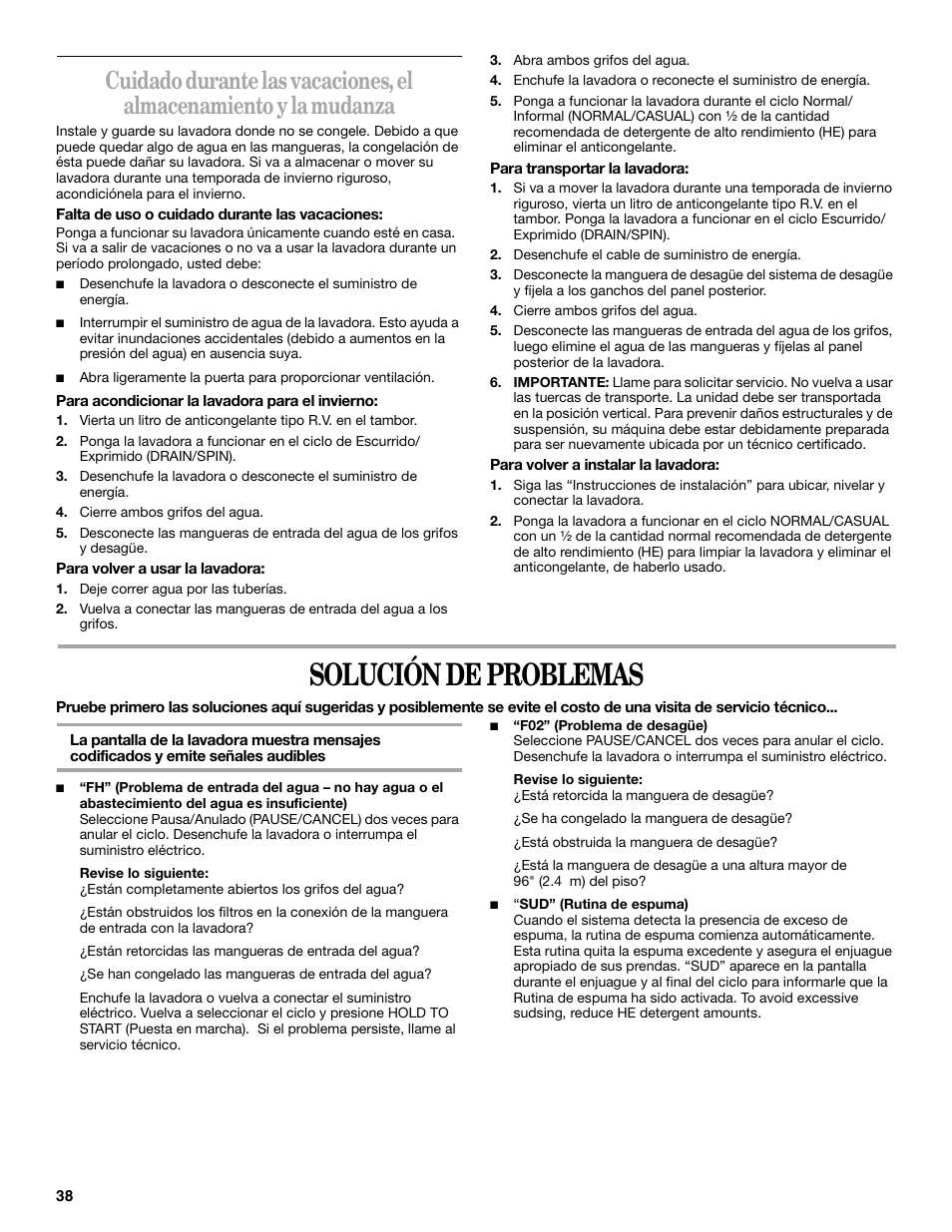 Solución de problemas | Whirlpool duet Front-Load Washer User Manual | Page 38 / 64