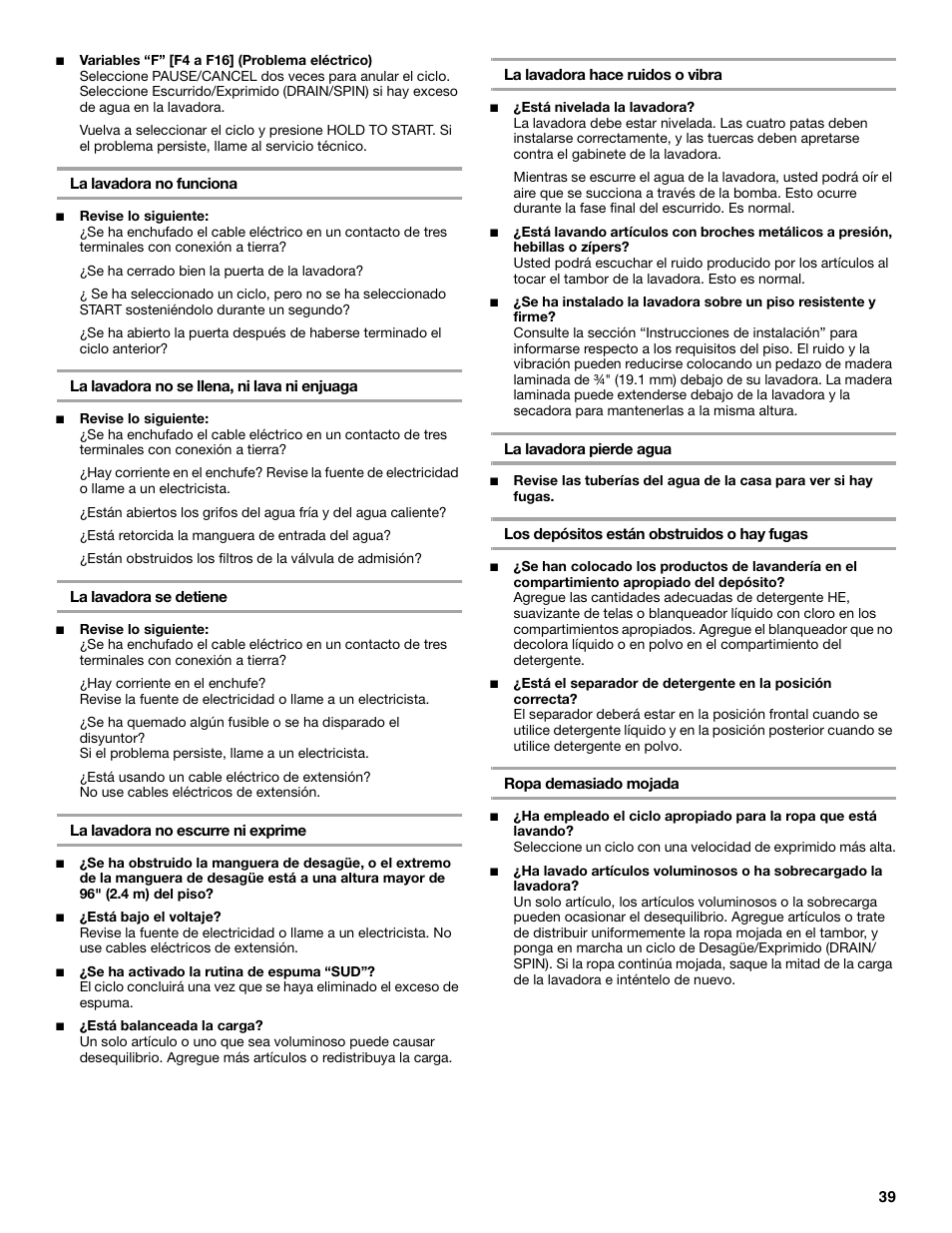 Whirlpool duet Front-Load Washer User Manual | Page 39 / 64