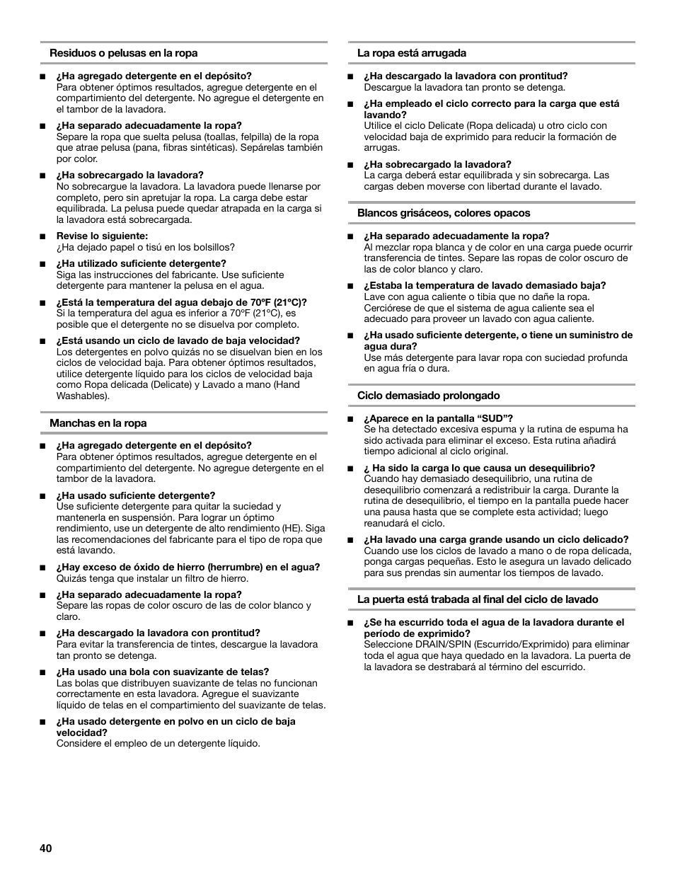 Whirlpool duet Front-Load Washer User Manual | Page 40 / 64