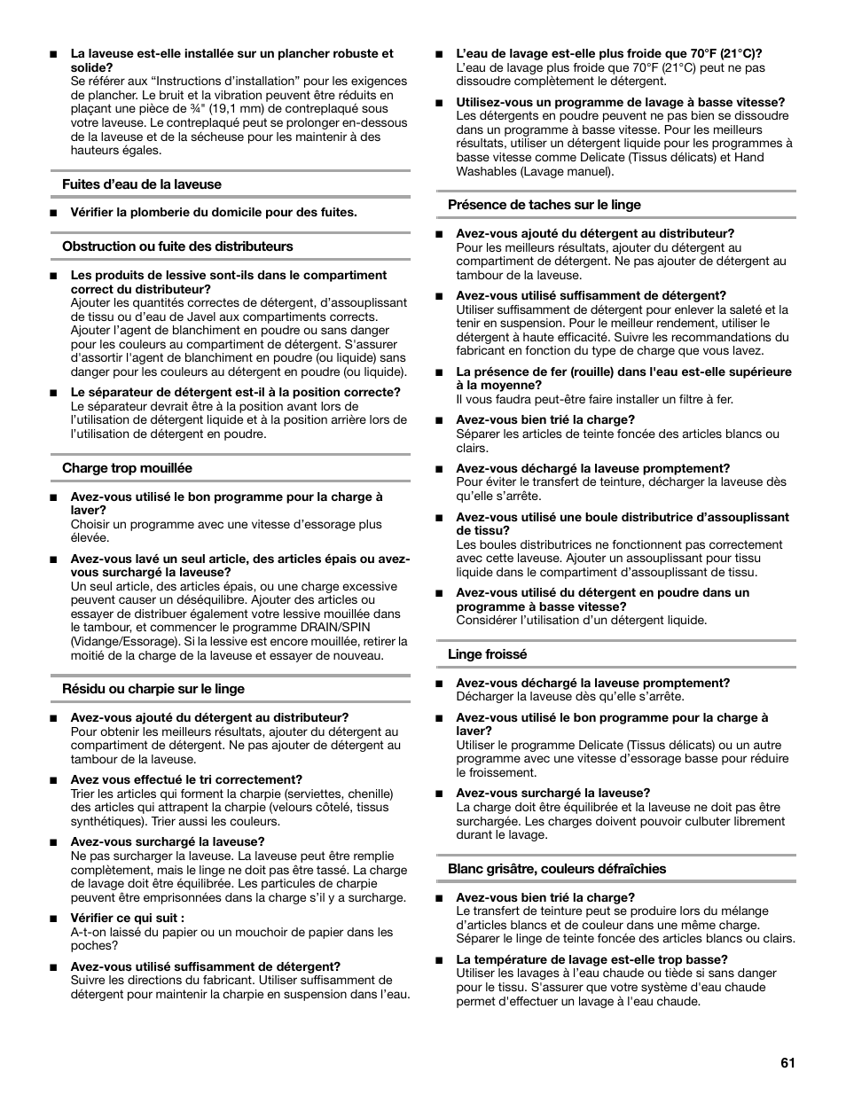 Whirlpool duet Front-Load Washer User Manual | Page 61 / 64