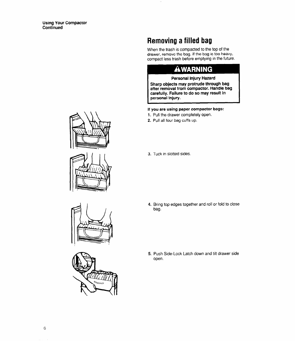 Removing a filled bag | Whirlpool TC4700X User Manual | Page 6 / 16