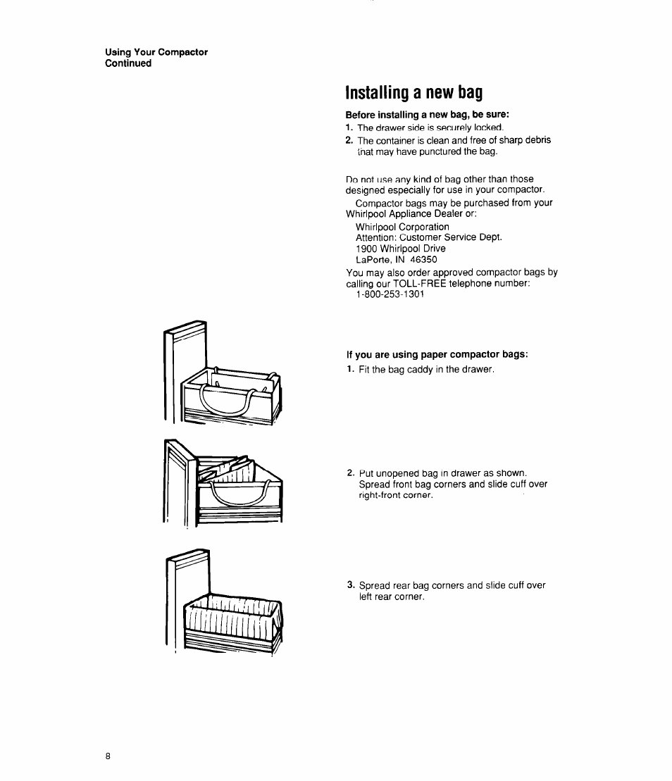 Installing a new bag | Whirlpool TC4700X User Manual | Page 8 / 16
