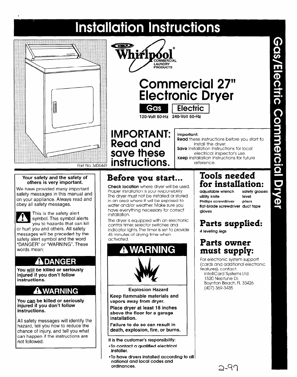 Whirlpool 3406449 User Manual | 12 pages