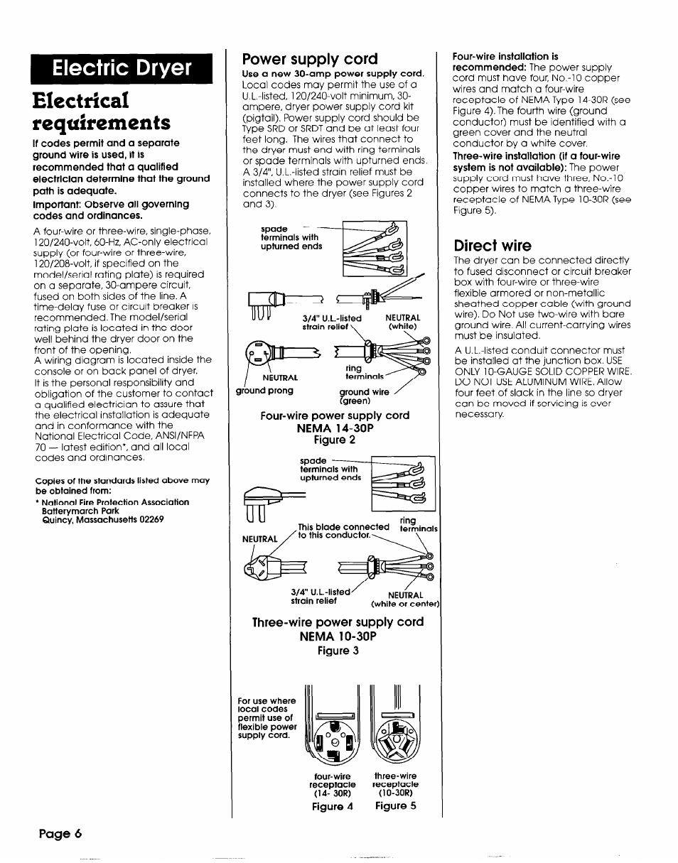 Electrical, Requirements, Electrical requirements | Electric dryer, Page 6 | Whirlpool 3406449 User Manual | Page 6 / 12