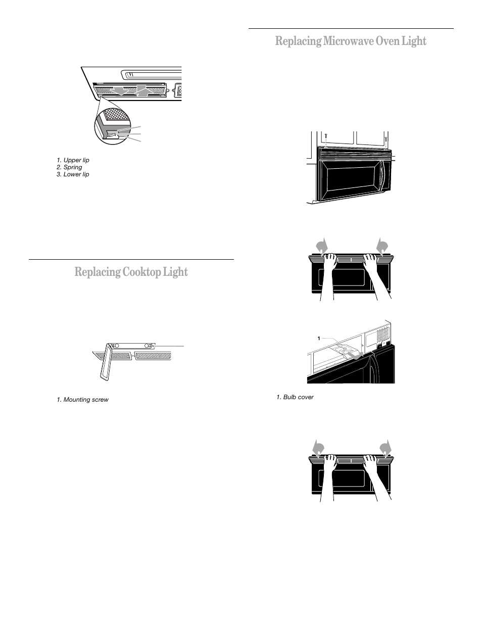 Replacing cooktop light, Replacing microwave oven light | Whirlpool GH8155XJ User Manual | Page 17 / 20
