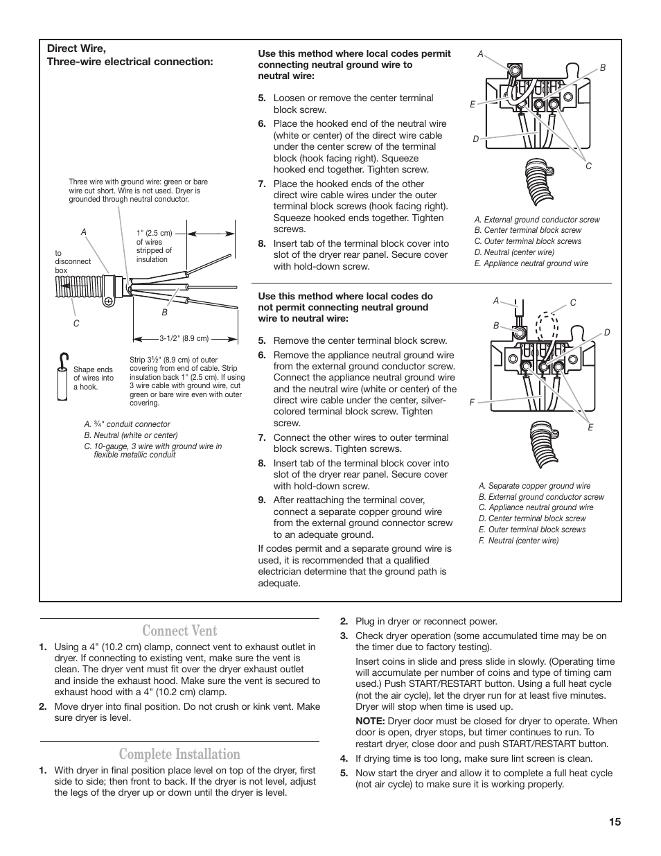 Connect vent, Complete installation | Whirlpool 8TCEM2760KQ0 User Manual | Page 15 / 36