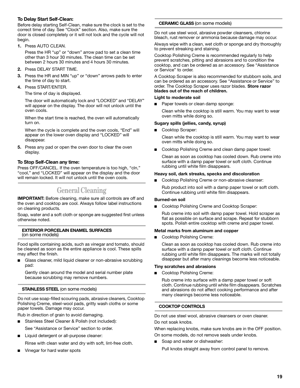 General cleaning | Whirlpool 8522773A User Manual | Page 19 / 24