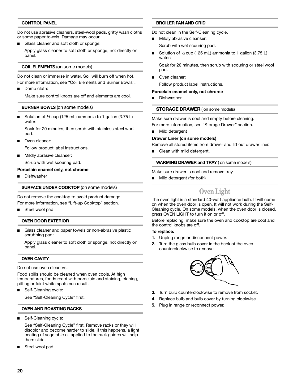 Oven light | Whirlpool 8522773A User Manual | Page 20 / 24