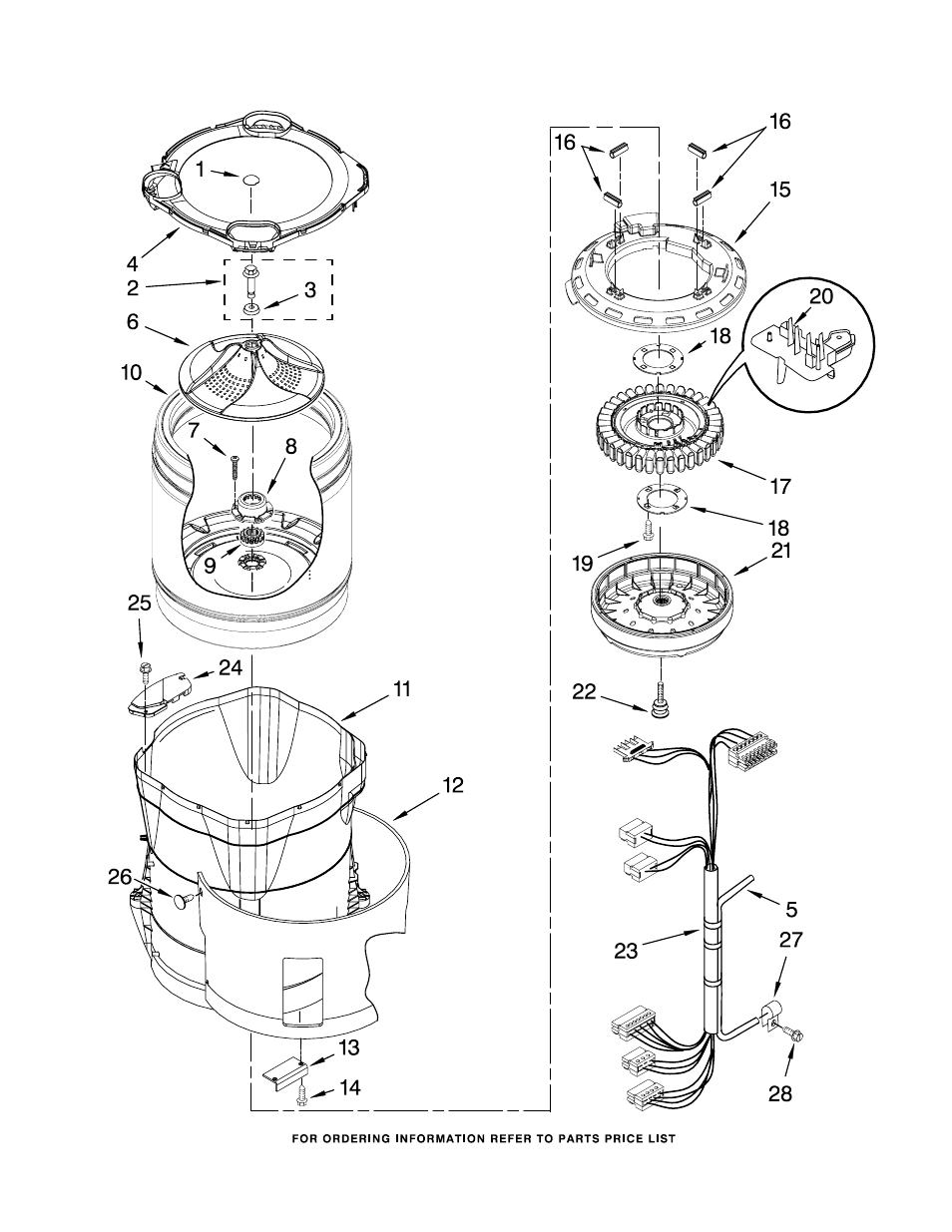 Motor, basket and tub, Motor, basket and tub parts | Whirlpool WTW6600SB2 User Manual | Page 5 / 8