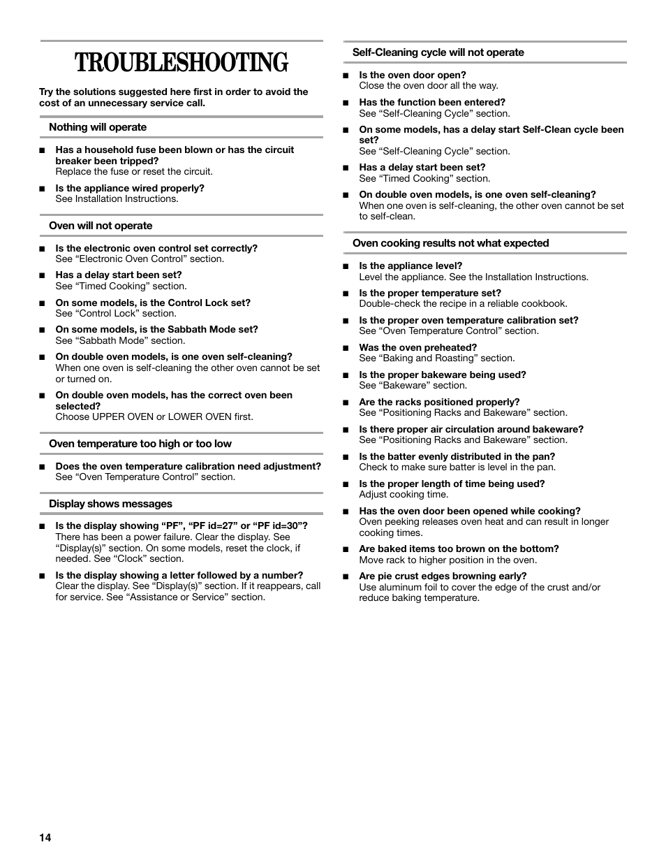 Troubleshooting | Whirlpool YRBS275 User Manual | Page 14 / 16
