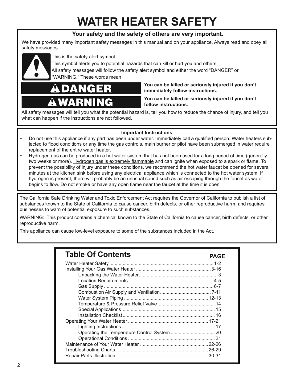 Whirlpool Residential Gas Water Heater with the Flame Lock Safety System User Manual | Page 2 / 32