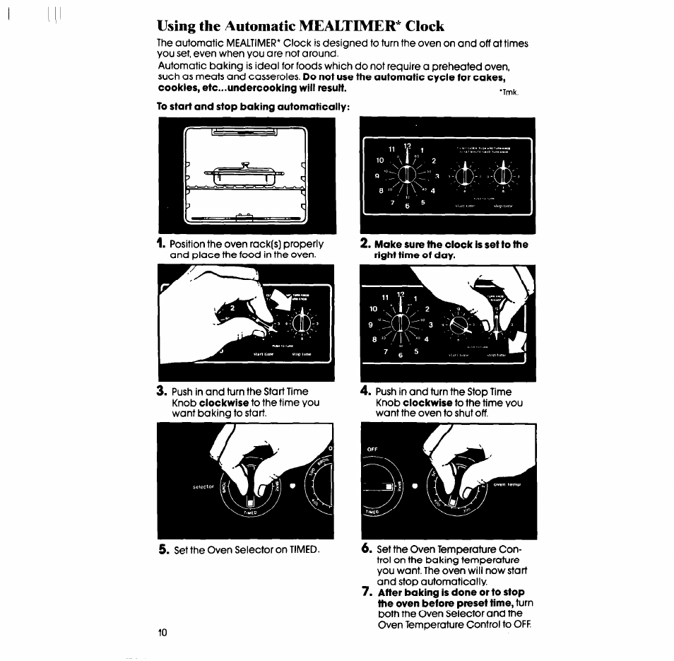 Using the automatic mealtemer* clock | Whirlpool RB2000XV User Manual | Page 10 / 20