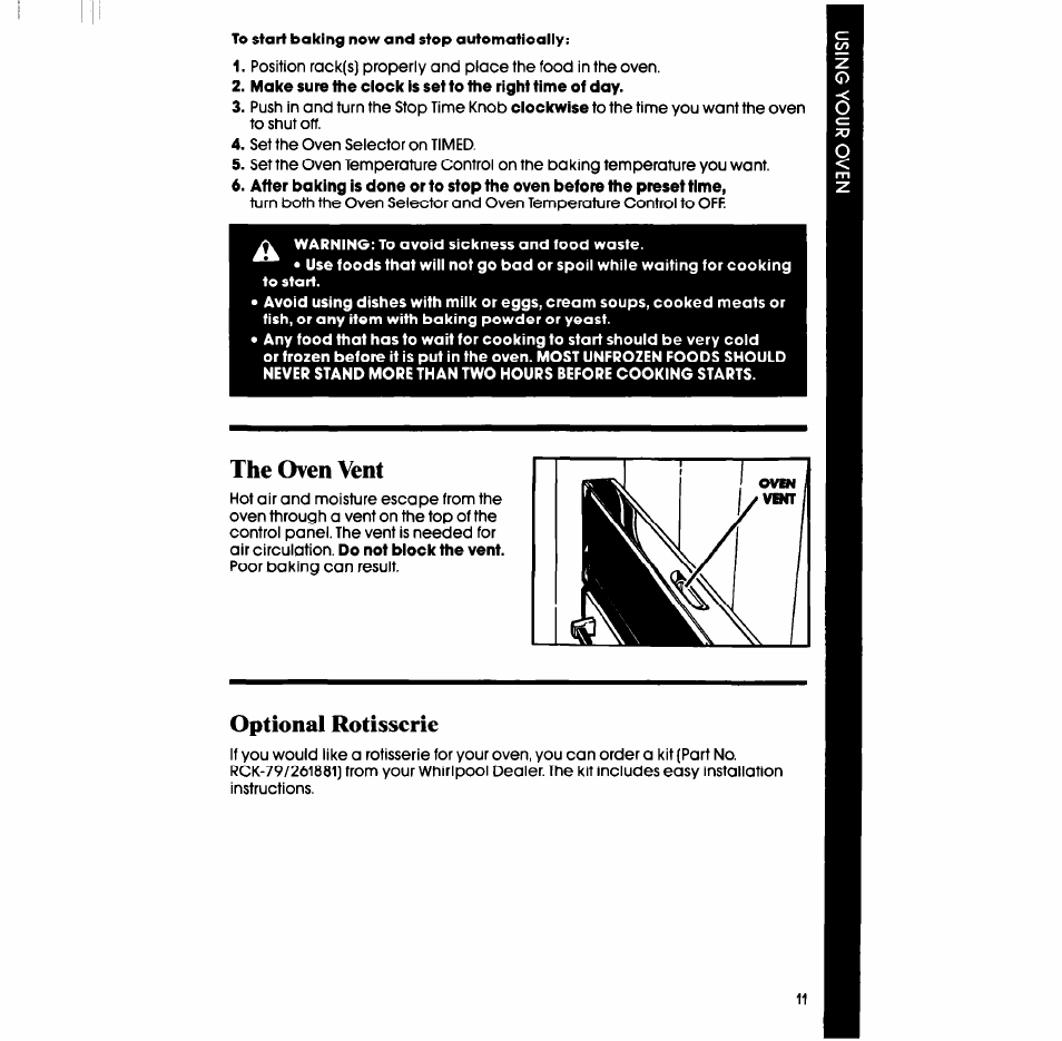 The oven vent, Optional rôtisserie | Whirlpool RB2000XV User Manual | Page 11 / 20