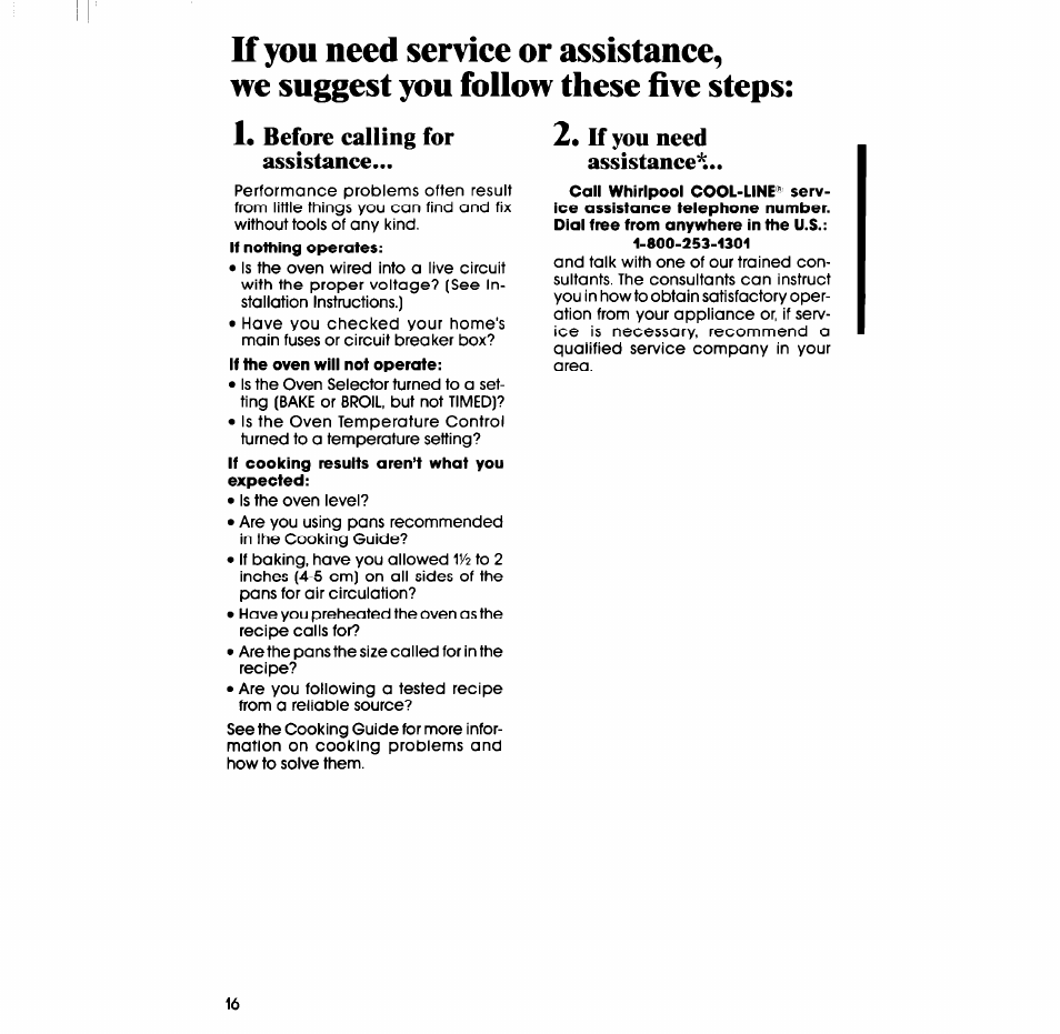 Before calling for assistance, Tf you need assistanee | Whirlpool RB2000XV User Manual | Page 16 / 20