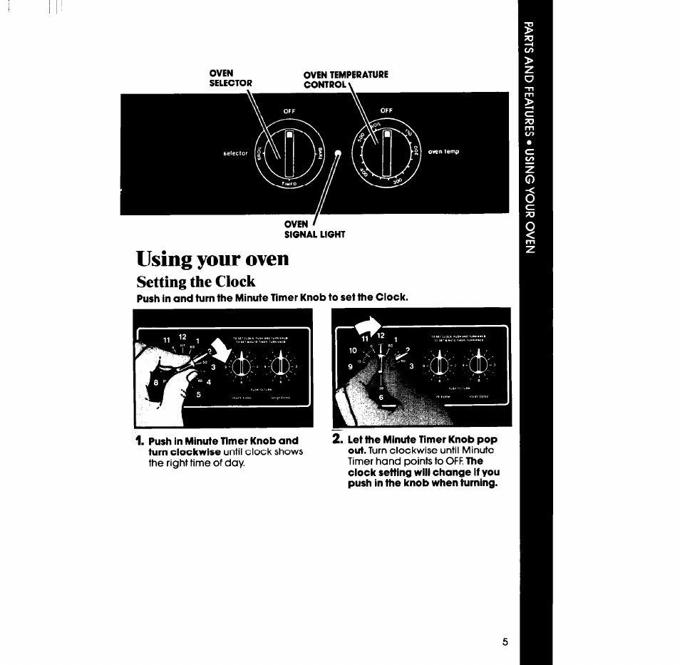 Using your oven, Setting the clock | Whirlpool RB2000XV User Manual | Page 5 / 20