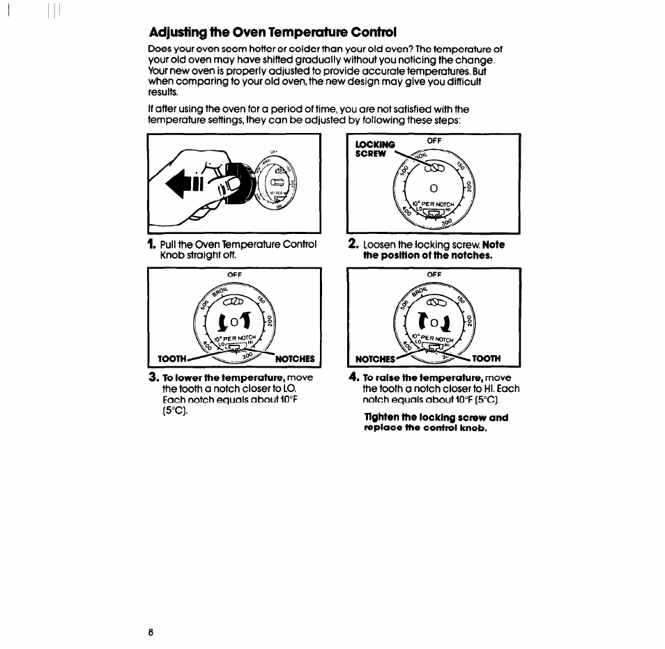 Adjusting the oven temperature control, I.°i p) (i }') | Whirlpool RB2000XV User Manual | Page 8 / 20