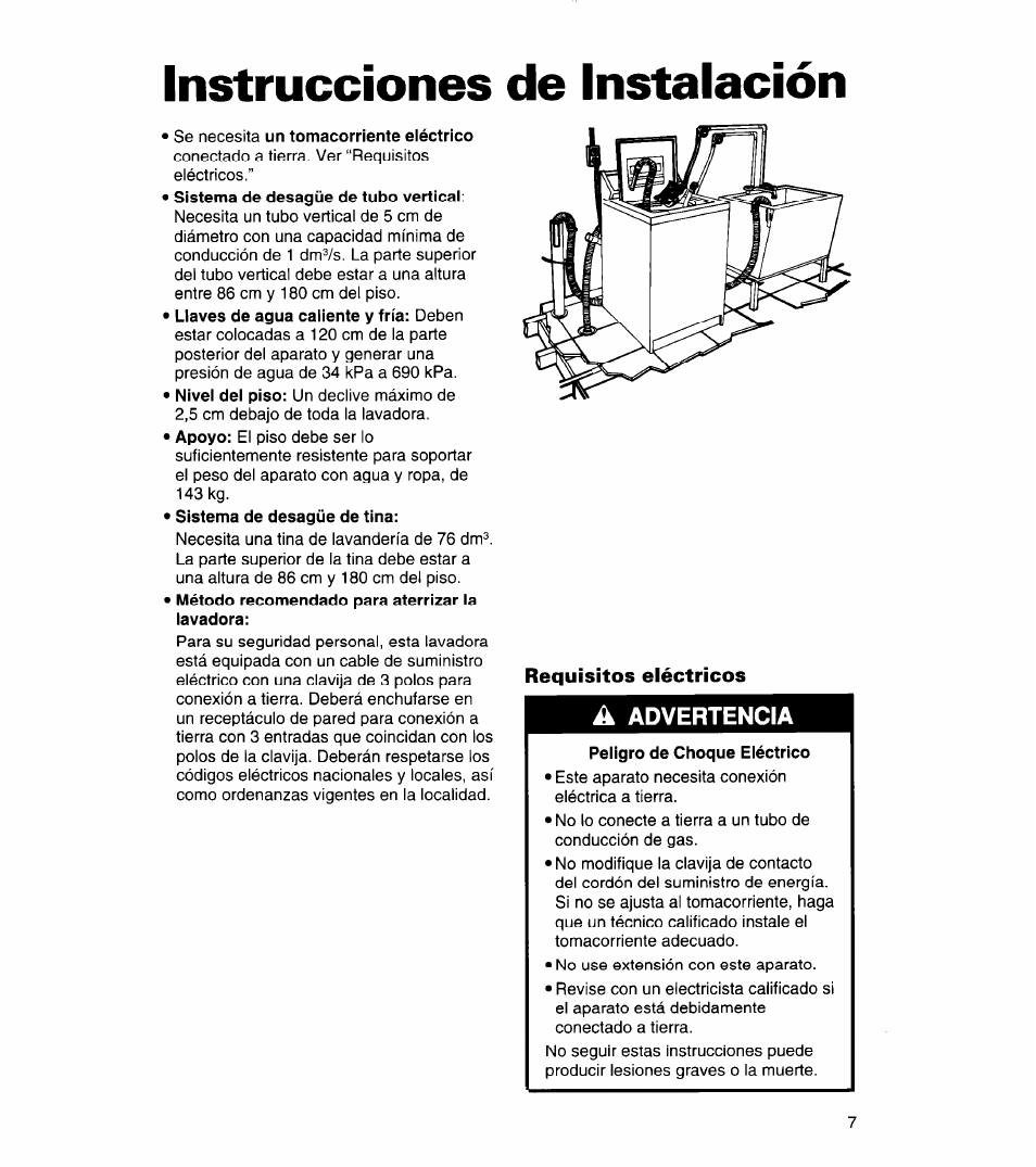Instrucciones de instalación, Requisitos eléctricos | Whirlpool 3366859 User Manual | Page 29 / 56