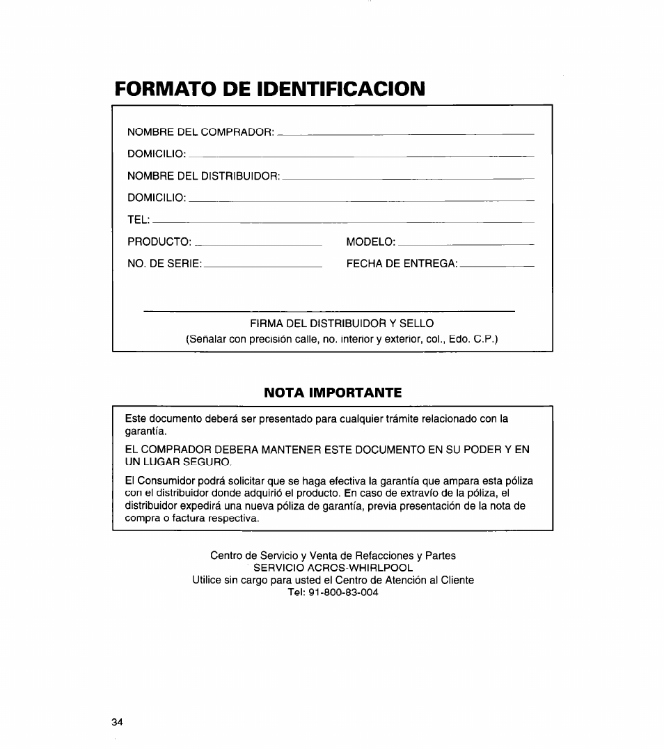 Formato de identificacion | Whirlpool 3366859 User Manual | Page 56 / 56