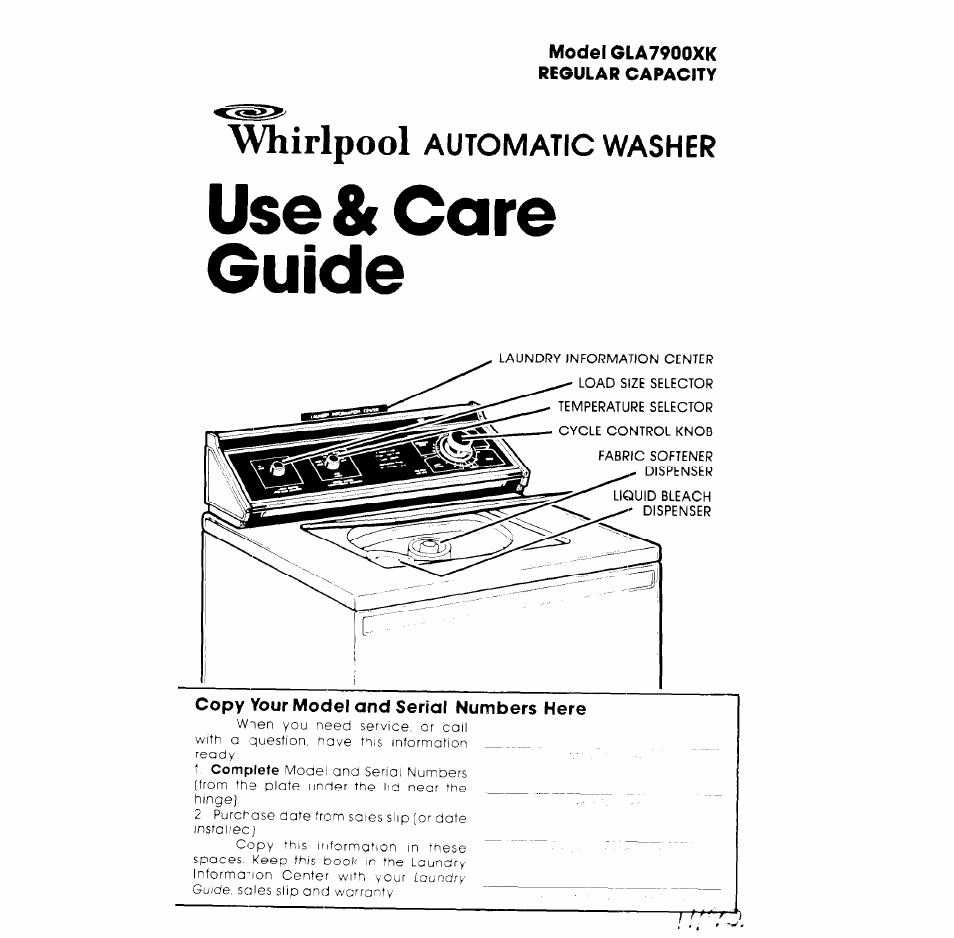 Whirlpool GLA7900XK User Manual | 12 pages