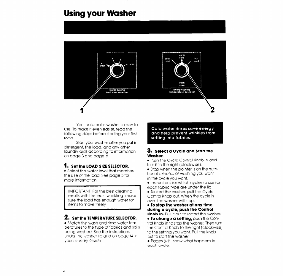 Using your washer | Whirlpool GLA7900XK User Manual | Page 4 / 12